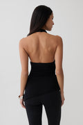 Dolorres Front Tie Halter Top - Black
