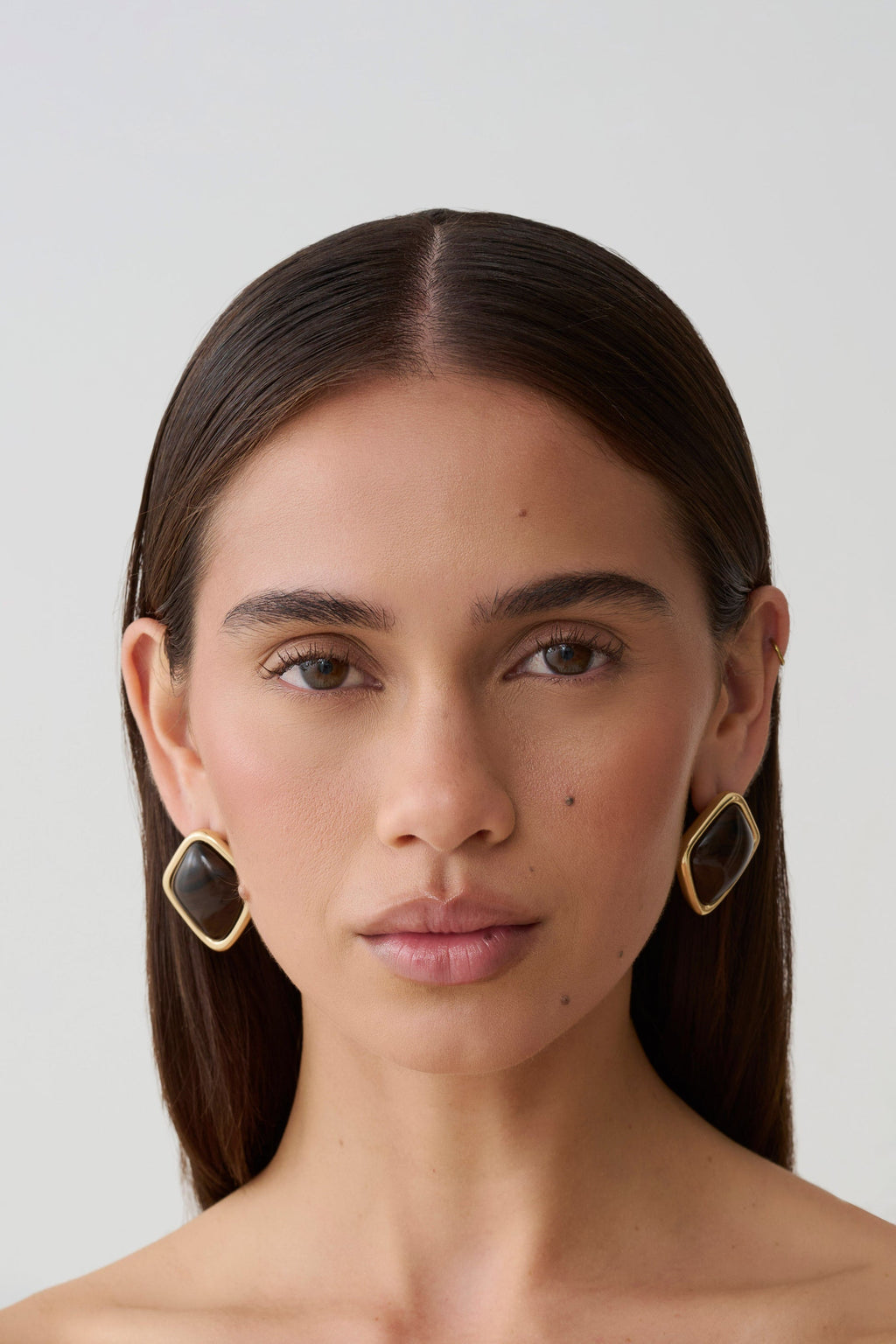 Justice Framed Stone Stud Earring - Gold/Brown