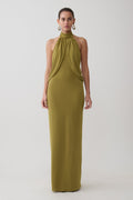 Joan Halter Neck Slinky Maxi Dress - Martini Olive