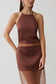 Priscilla Sheer Halter Midi Dress - Dark Chocolate