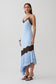 Frilled Hem Lace Midi Dress - Cornflower/Chocolate