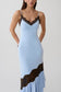Frilled Hem Lace Midi Dress - Cornflower/Chocolate