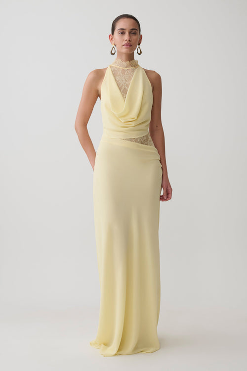 Arra Chiffon And Lace Halter Maxi Dress - Lemon