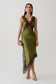 Amber Satin And Lace Midi Skirt - Olive