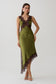 Amber Satin And Lace Midi Skirt - Olive