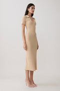 Nichelle Short Sleeve Collared Knit Midi Dress - Natural
