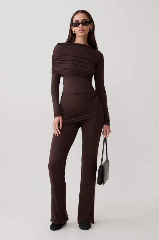 Keaton Modal Straight Leg Overlay Pant - Espresso